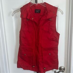 Woman’s Love Tree Hooded Vest Size Small Solid Red 100% Cotton